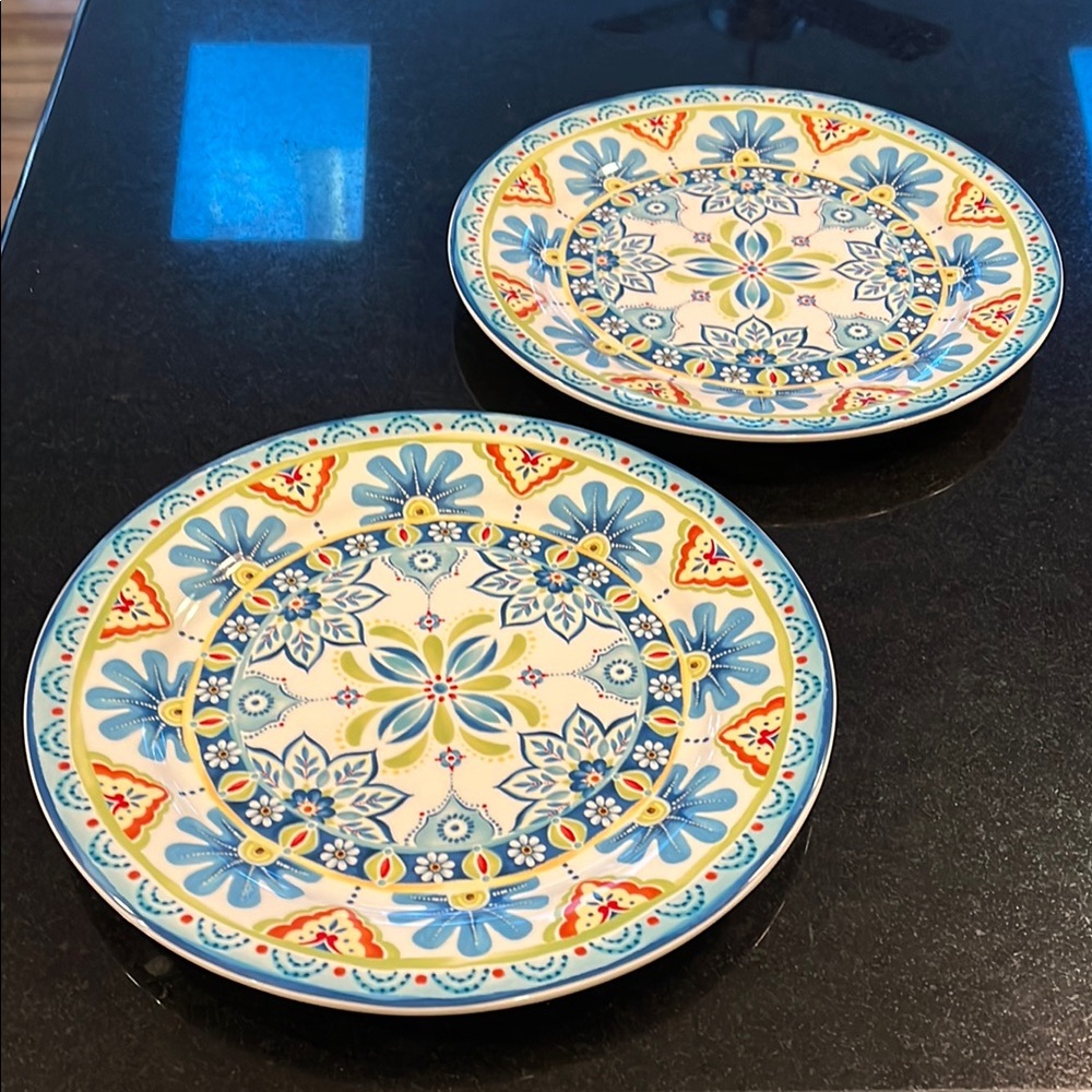 Pier 1 Mediterranean Vista Mosaic Floral Dinner Plates - Set of 2